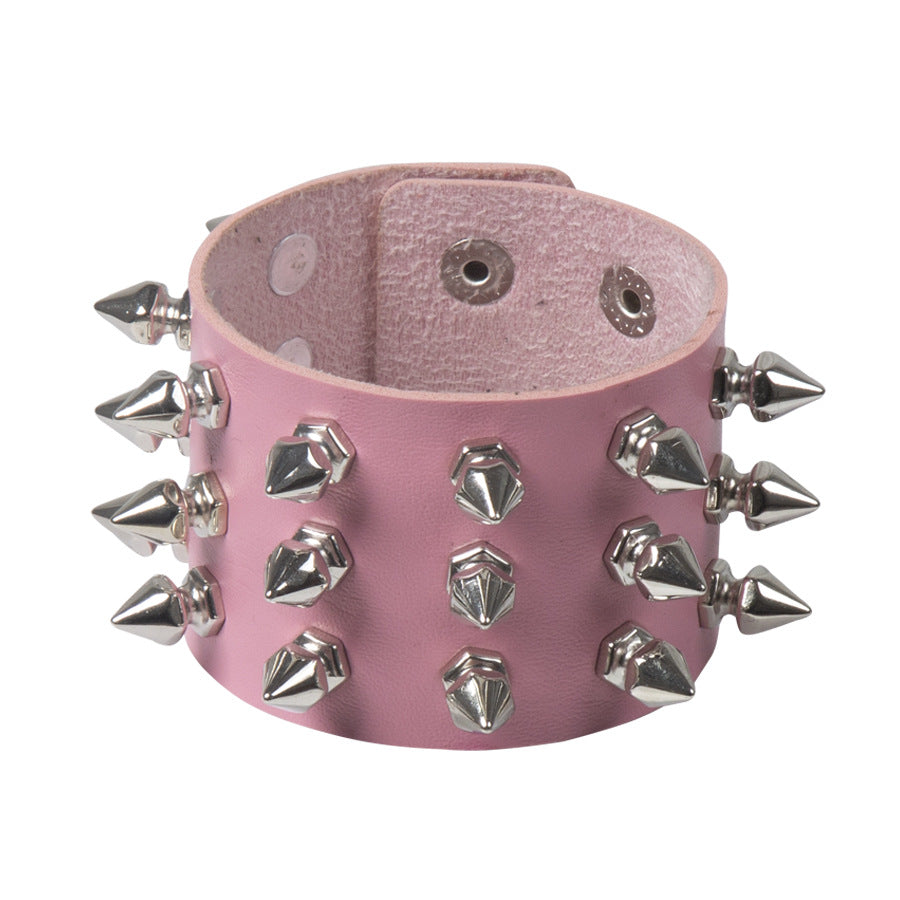 Gothic Leather Bracelet with Punk Rivet Design