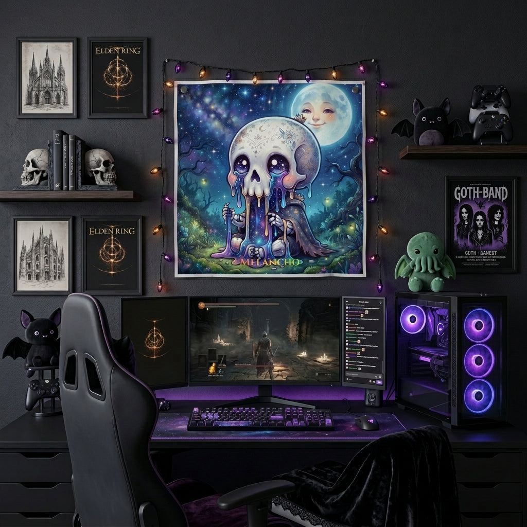 Melancholy Moon Skull Poster — Dark Aesthetic Wall Art | Gothic Skull Room Decor Print