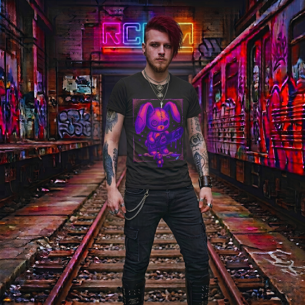 Creepy Purple Bunny T-Shirt — Dark Aesthetic Graphic Tee | Alt Fashion Horror Shirt Unisex