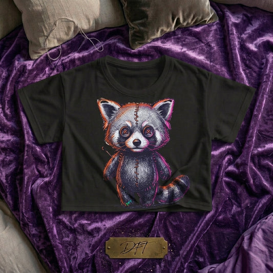 Alt Fashion Trash Panda Crop Tee | Spooky Cute Cropped Top