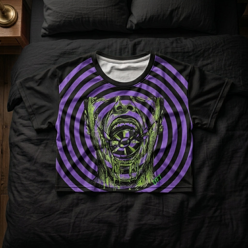 Optical Disc Maw Crop Tee — Glitch Horror Alt Fashion Shirt | Dark Aesthetic Cropped Graphic Top