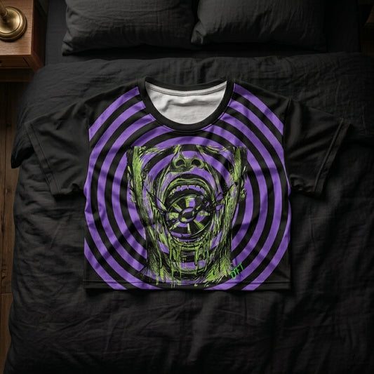 Optical Disc Maw Crop Tee — Glitch Horror Alt Fashion Shirt | Dark Aesthetic Cropped Graphic Top