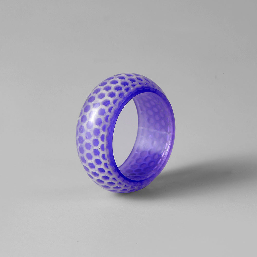 Luminous Honeycomb Pattern Transparent Resin Ring