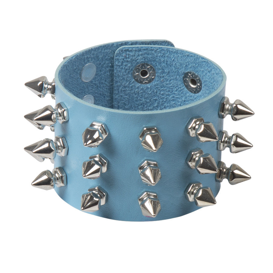 Gothic Leather Bracelet with Punk Rivet Design