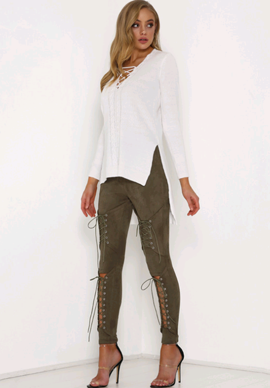 Lace-Up Suede Long Pants