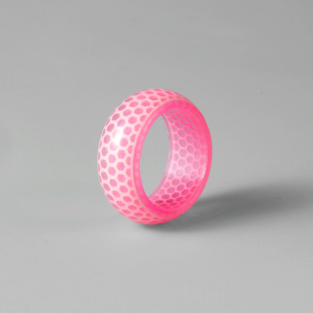 Luminous Honeycomb Pattern Transparent Resin Ring