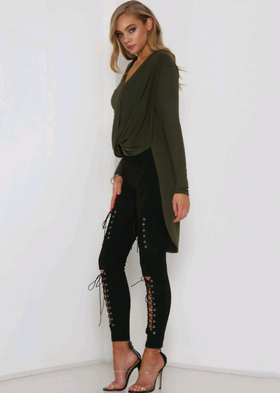 Lace-Up Suede Long Pants