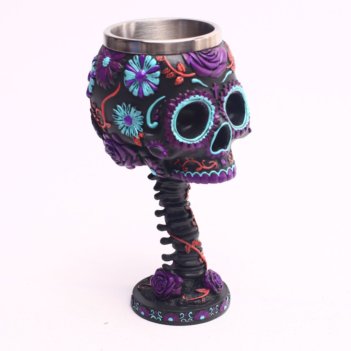 2019 Popular Skull Head Resin Wine Cup with Floral Design
