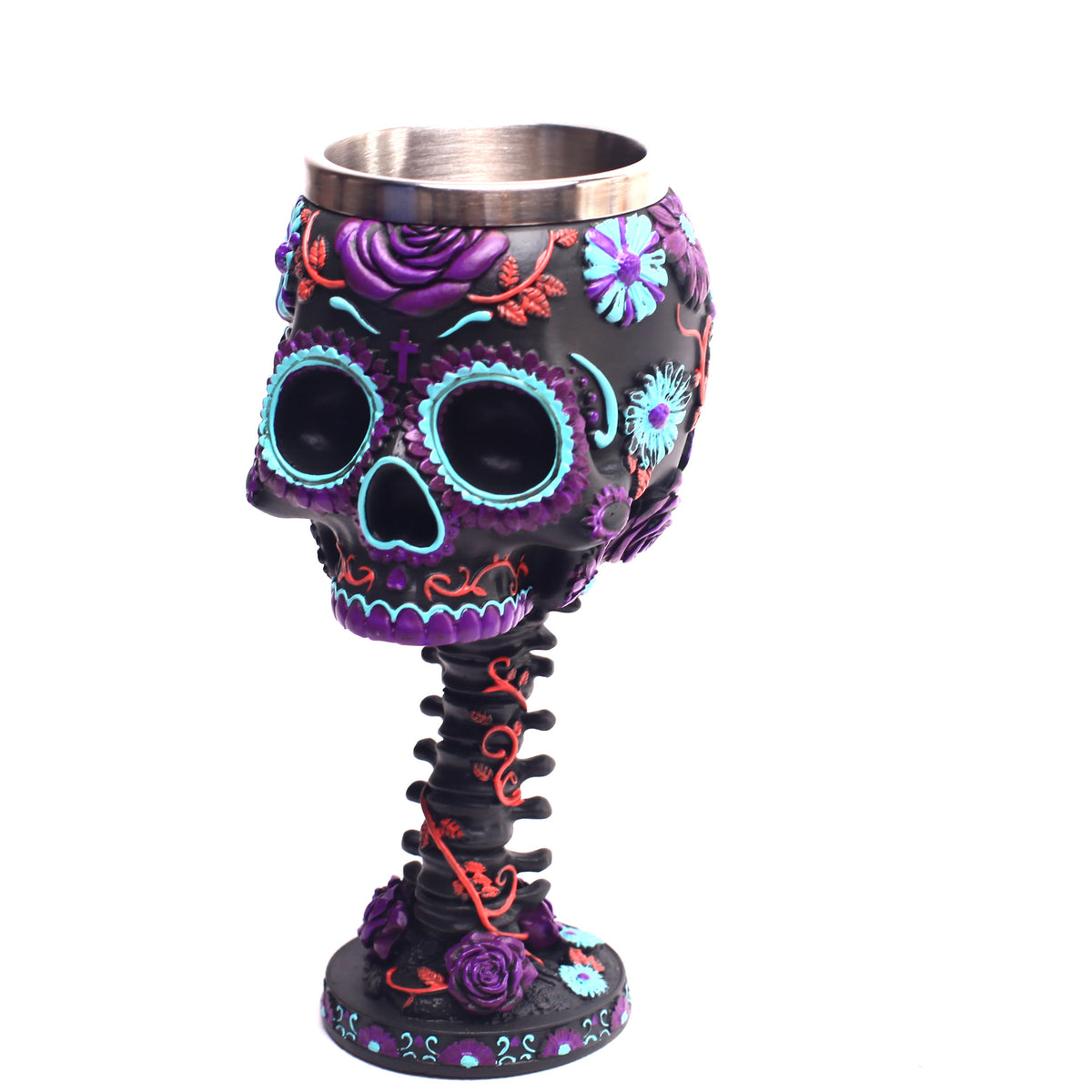 2019 Popular Skull Head Resin Wine Cup with Floral Design