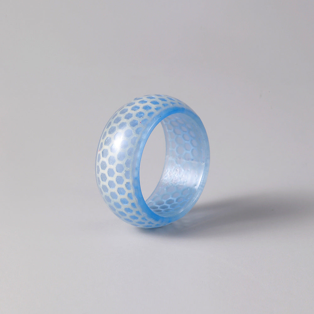 Luminous Honeycomb Pattern Transparent Resin Ring