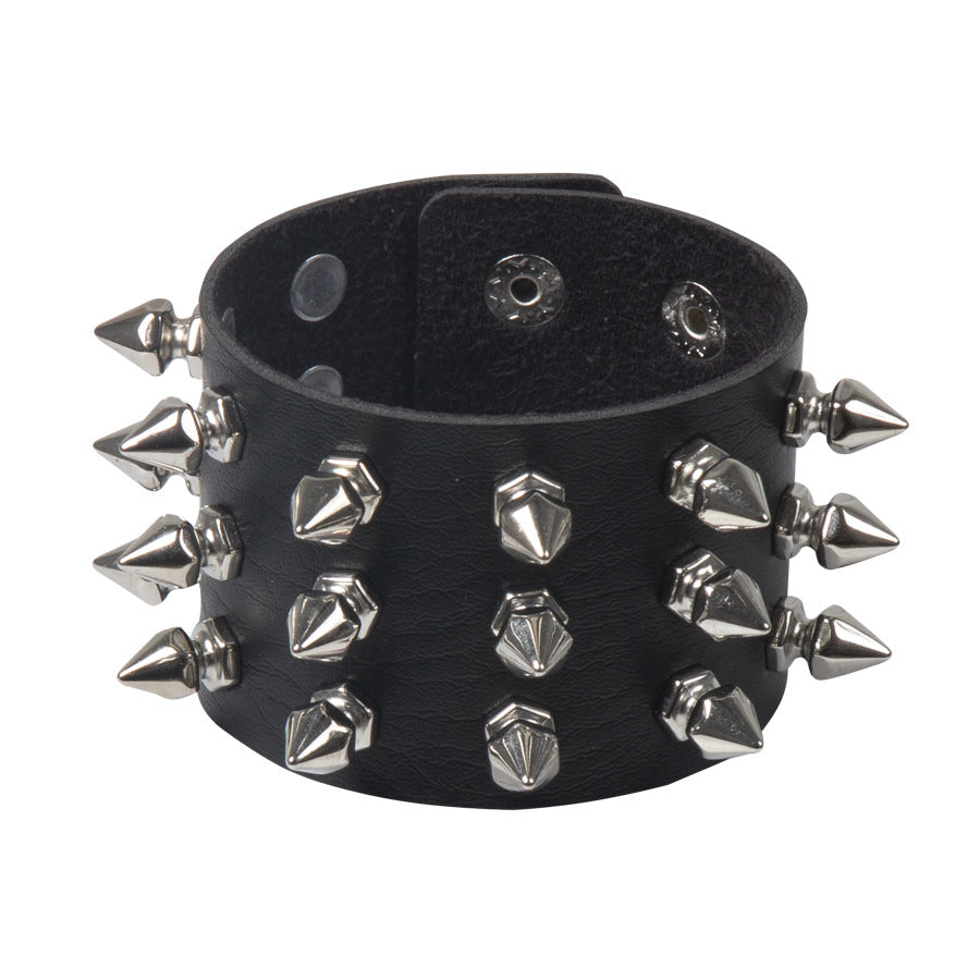 Gothic Leather Bracelet with Punk Rivet Design
