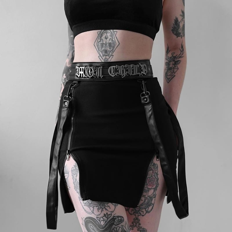 Gothic Design Women's Skinny Skirt with Double Zipper