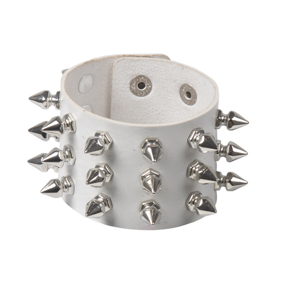Gothic Leather Bracelet with Punk Rivet Design