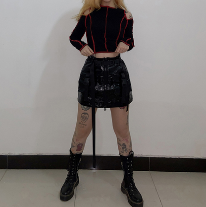 Women's Gothic Grunge Crop T-Shirt with Cutout Patchwork