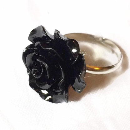 Vintage Gothic Black Flower Adjustable Resin Ring