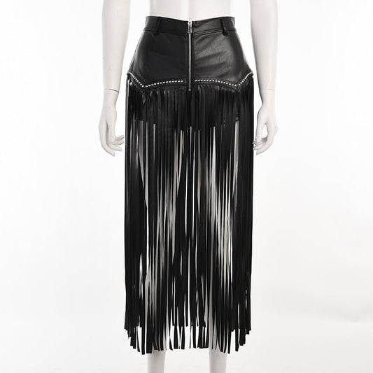 Gothic Short Skirt with Rivet Fringe Design