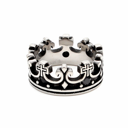 Gothic Titanium Steel Vintage Ring with Ruby Crown