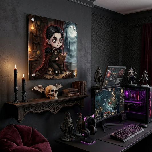 Vampire Lucien Acrylic Wall Art Panel — Gothic Chibi Vampire Decor | Dark Fantasy Moonlit Wall Art