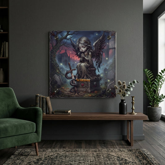 SORINA Gothic Angel Acrylic Wall Art Panel — Mourning Angel Graveyard Decor | Dark Fantasy Wall Art