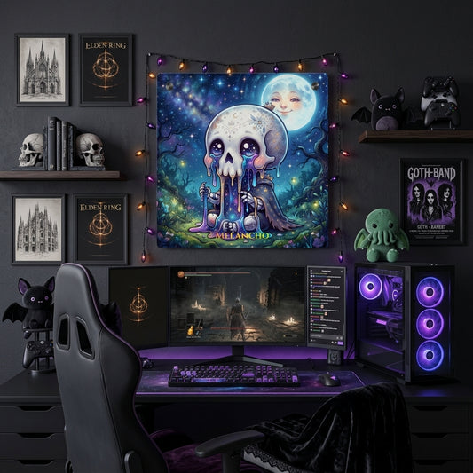 Melancholy Moon Skull Acrylic Wall Art Panel — Gothic Skull Nightscape Decor | Dark Aesthetic Wall Art