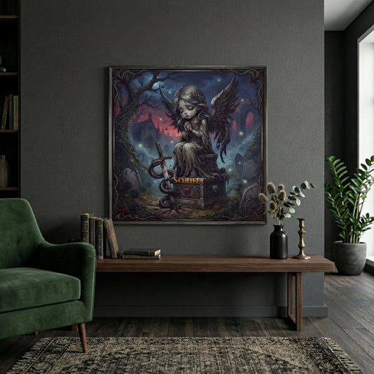 Sorina Gothic Angel Graveyard Poster — Mourning Angel Dark Fantasy Art Print | Alt Aesthetic Wall Decor