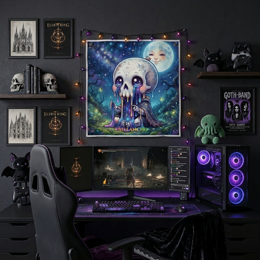 Melancholy Moon Skull Poster — Dark Aesthetic Wall Art | Gothic Skull Room Decor Print