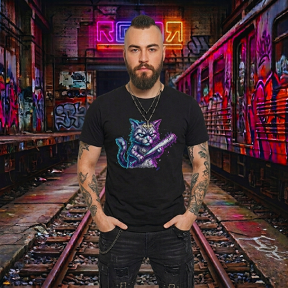 The Alley Cat Graphic Tee — Neon Grunge Cat Unisex Shirt | Alt Aesthetic Cat Lover Clothing