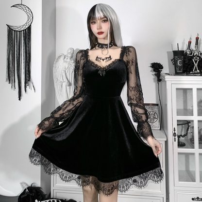 Dark Gothic Lace Panel Dress