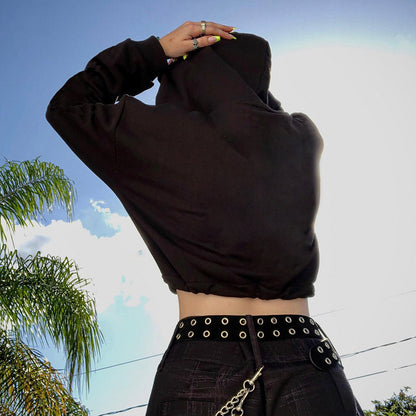 Gothic Skeleton Ribcage Zip-Up Crop Hoodie — Long Sleeve Punk Alt Fashion Top | Dark Aesthetic Women's Hoodie