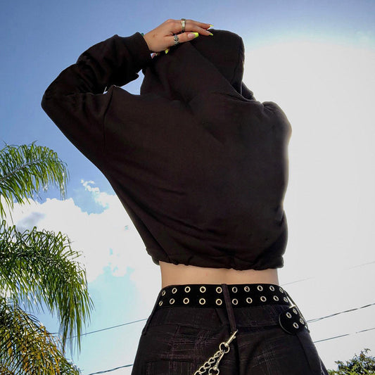 Gothic Skeleton Ribcage Zip-Up Crop Hoodie — Long Sleeve Punk Alt Fashion Top | Dark Aesthetic Women's Hoodie