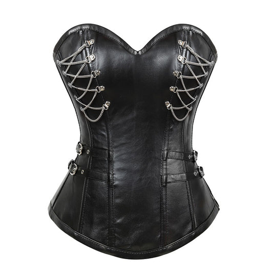 Gothic Leather Steel Court Corset with Zipper