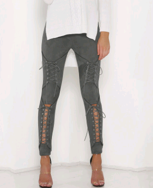 Lace-Up Suede Long Pants
