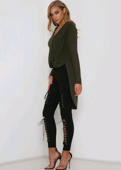 Lace-Up Suede Long Pants