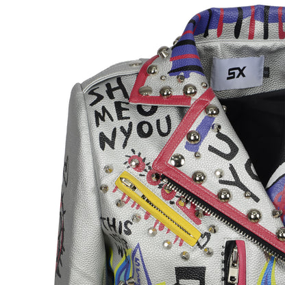 Punk Rock Style Women's Leather Jacket with Studs