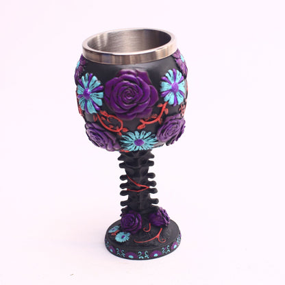2019 Popular Skull Head Resin Wine Cup with Floral Design