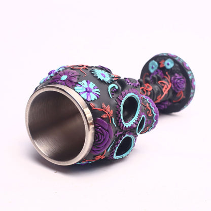 2019 Popular Skull Head Resin Wine Cup with Floral Design