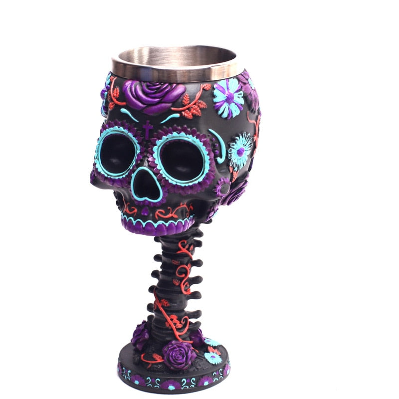 2019 Popular Skull Head Resin Wine Cup with Floral Design