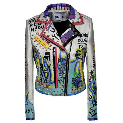 Punk Rock Style Women's Leather Jacket with Studs