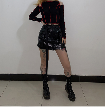 Women's Gothic Grunge Crop T-Shirt with Cutout Patchwork