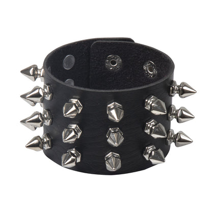 Gothic Leather Bracelet with Punk Rivet Design