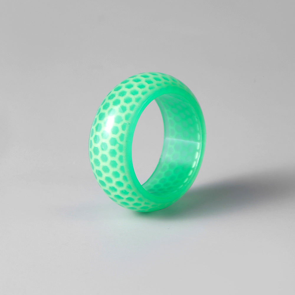 Luminous Honeycomb Pattern Transparent Resin Ring