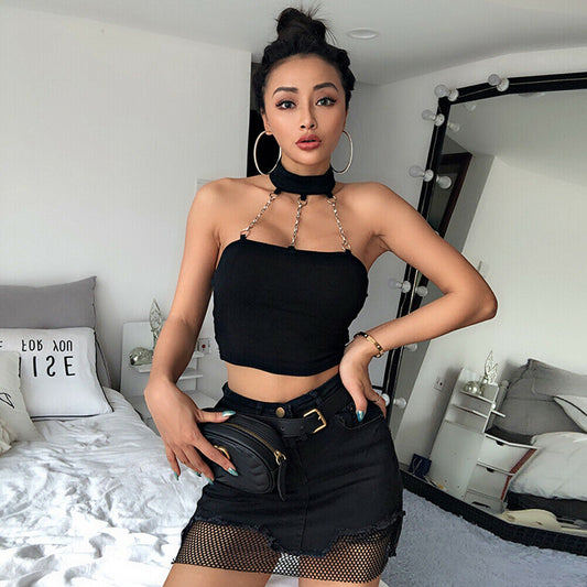 Gothic Hip Hop Women’s Chain Halter Neck Crop Top