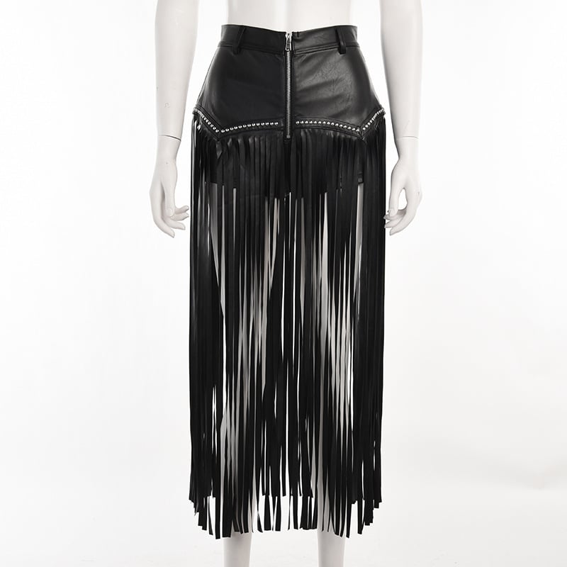 Gothic Short Skirt with Rivet Fringe Design