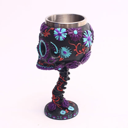 2019 Popular Skull Head Resin Wine Cup with Floral Design