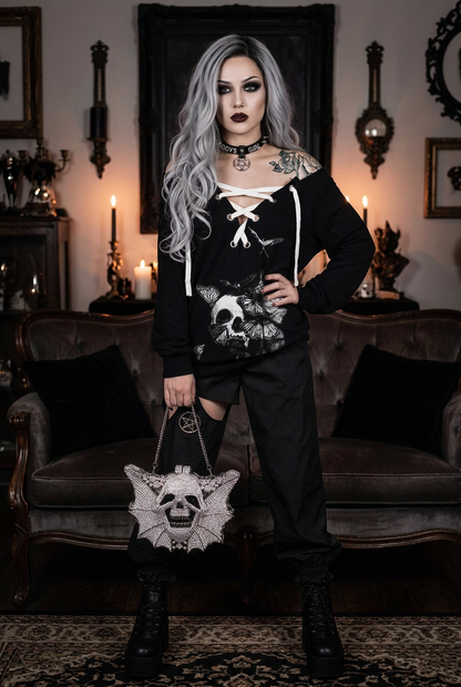 Black Butterfly Skull Hoodie with Cargo Pants
