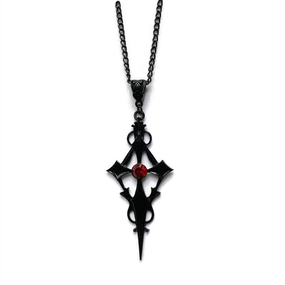 Black Pointed Cross Vampire Necklace - Gothic Jewelry