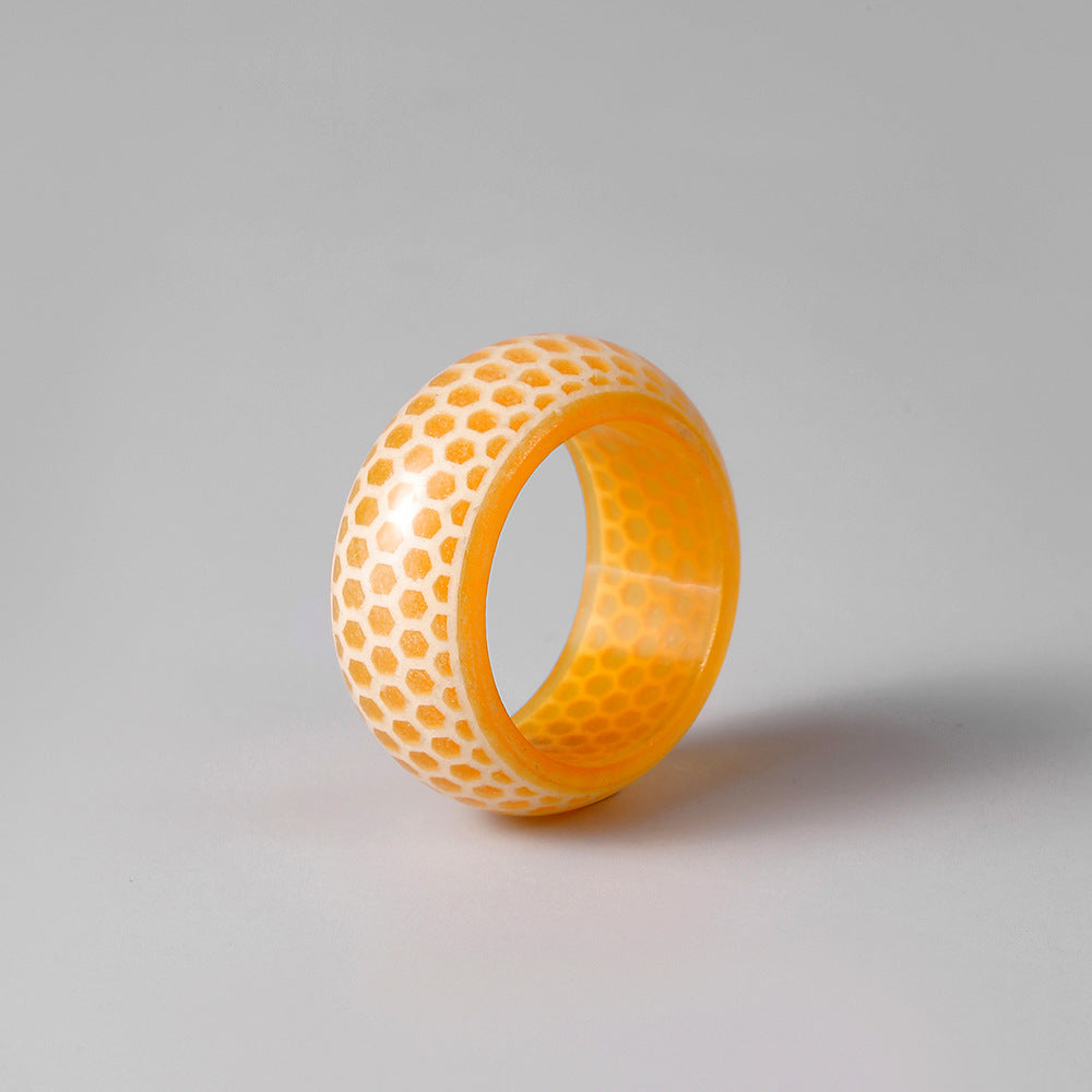 Luminous Honeycomb Pattern Transparent Resin Ring