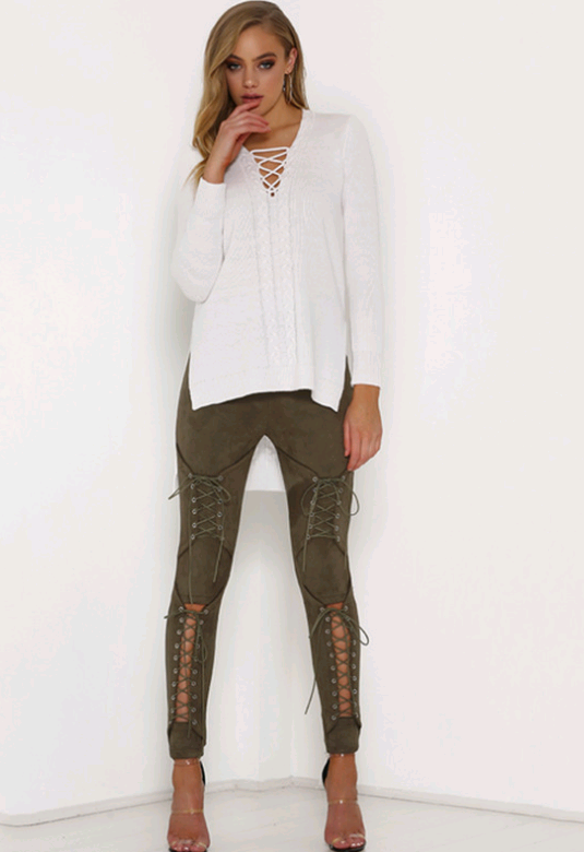 Lace-Up Suede Long Pants