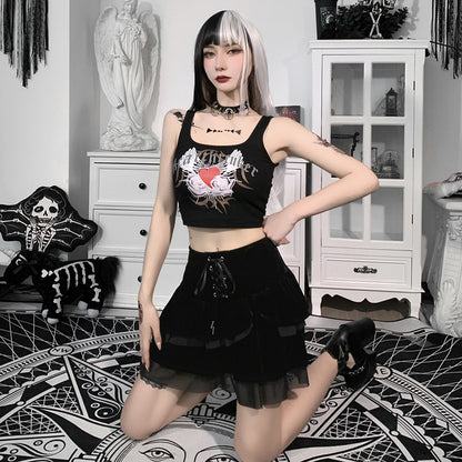 Gothic Lace-up Mesh Sexy Skirt
