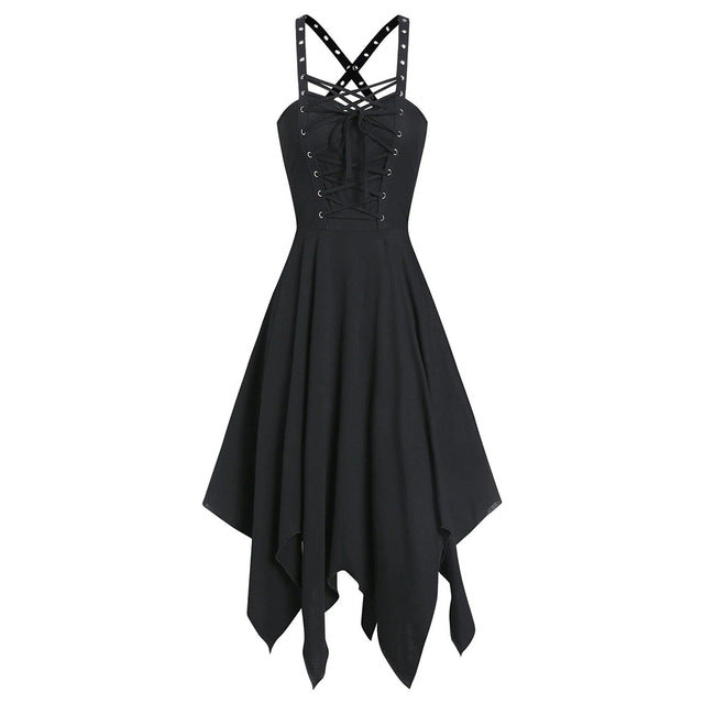 Gothic Style Vintage Black Summer Dress (Sleeveless)